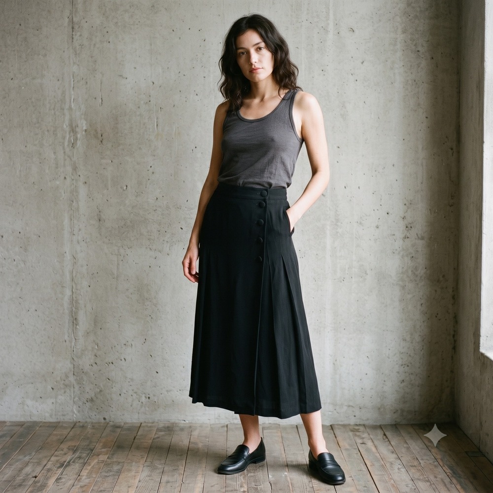 Carven Womens Skirt 40 Black Pleated Side Button French Chic Quiet Luxury